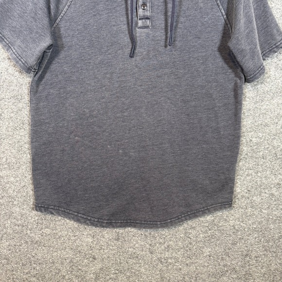 Lucky Brand Venice Burnout Henley Hoodie Mens Medium Blue Short Sleeve Pullover - Picture 2 of 10